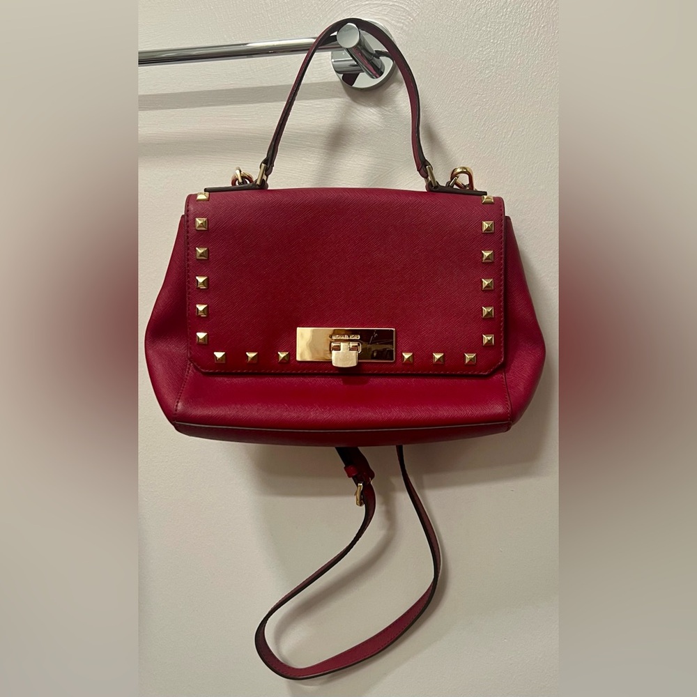 Michael Kors Studded Handbag | Red and Gold - Picture 1 of 16